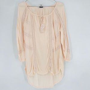 Lucky Brand 3/4 Sleeves Peasant Blouse Light Peach Blush Size Medium